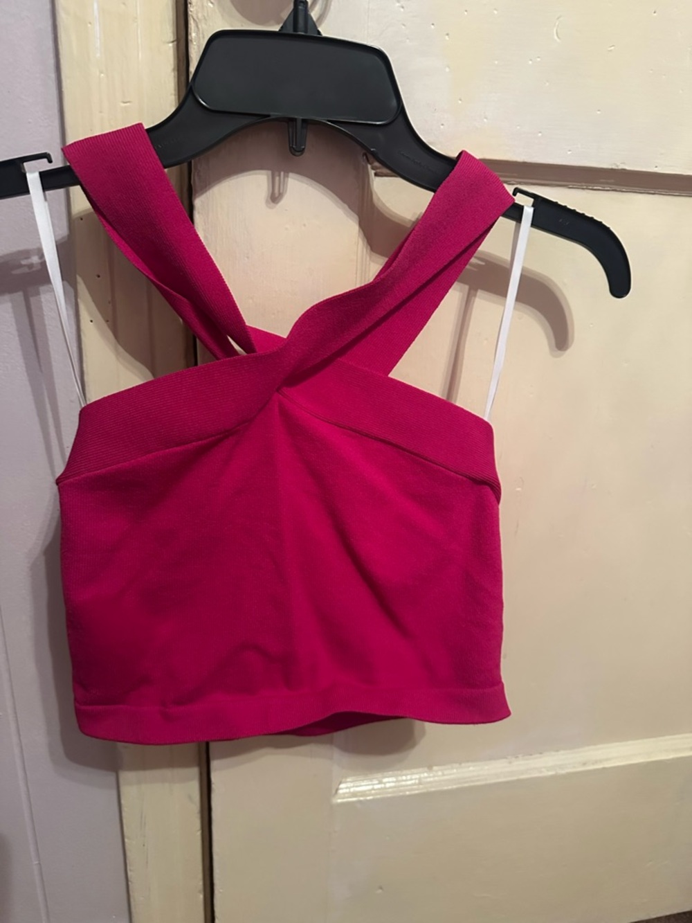 Babaton Fuchsia Twist-Front Cross-Strap Crop Top